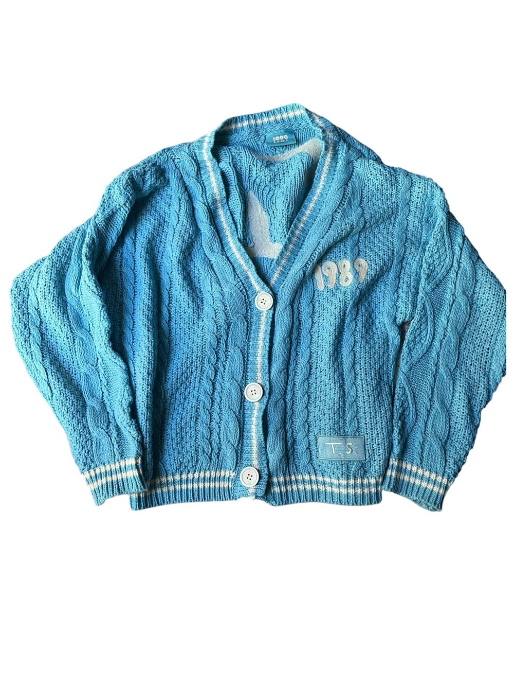Taylor Swift Blue Cable Knit Cardigan with 1989 Patch